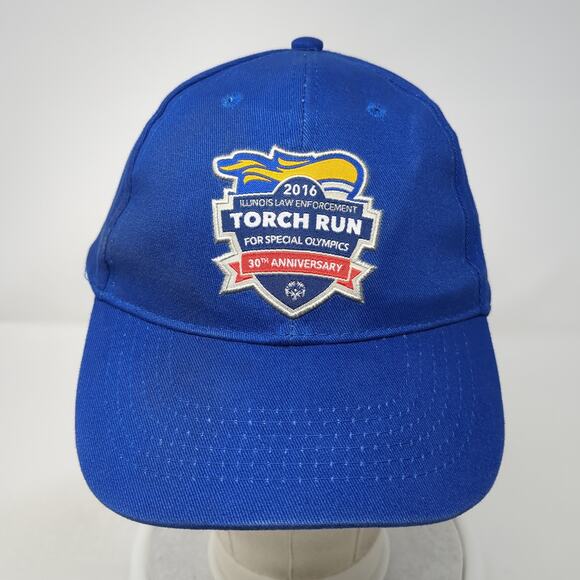 2016 Torch Run 30th Anniversary Strapback Baseball Cap Blue One Size BWM Global - Picture 2 of 10